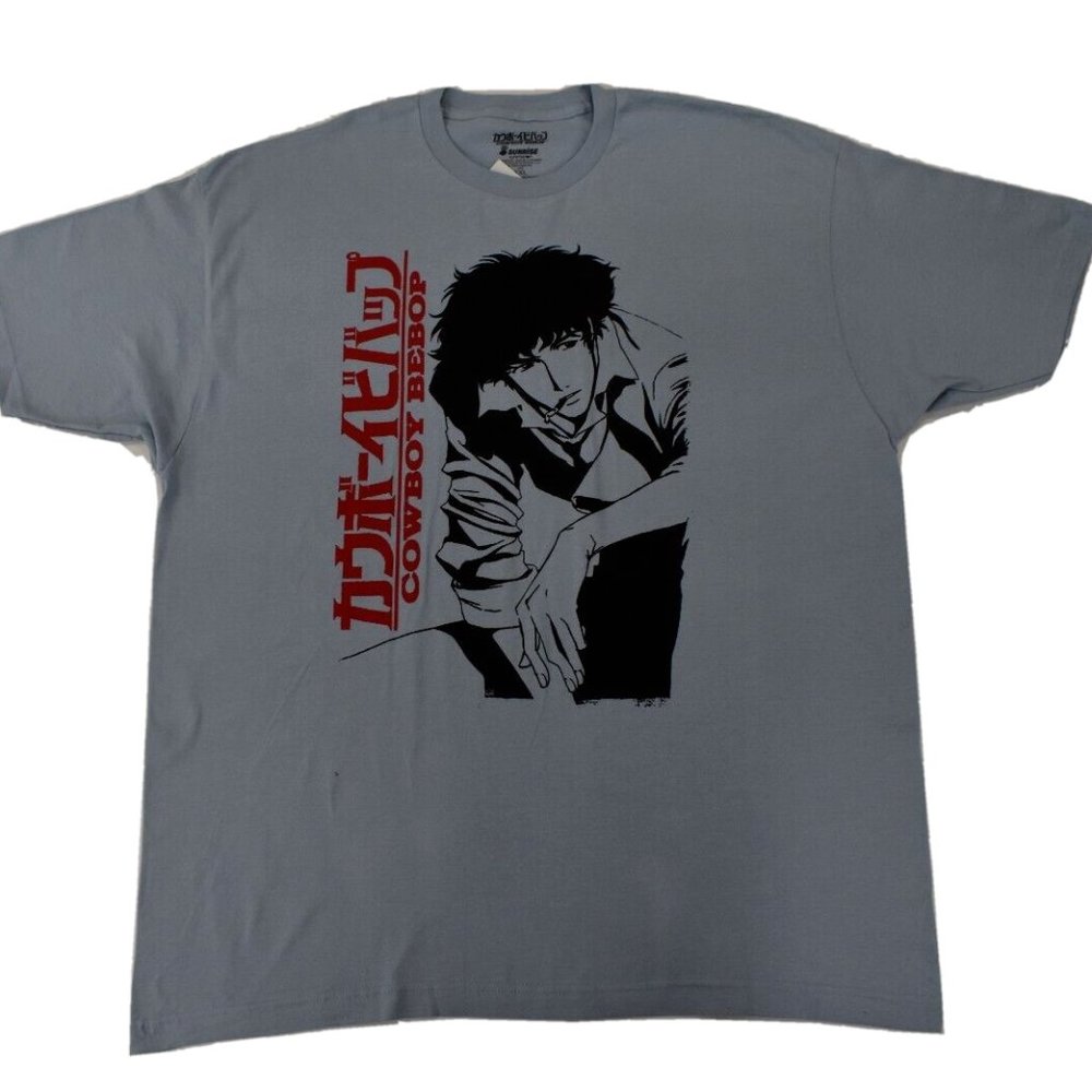 Sunrise Mens Cowboy Bebop Spike Spiegel Anime Cartoon Sky Blue Shirt New 2XL